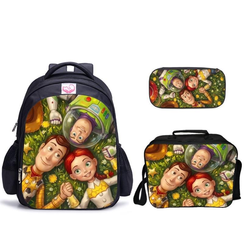 Doll Collective Probe Children'S Fun Three-Piece Set Woody Bass School Bag Pencil Bag Thermal Insulation Meal Bag Student Campus Set