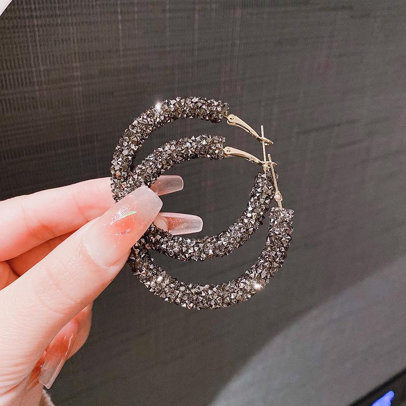 Trendy High-End Full Diamond Circle Earrings