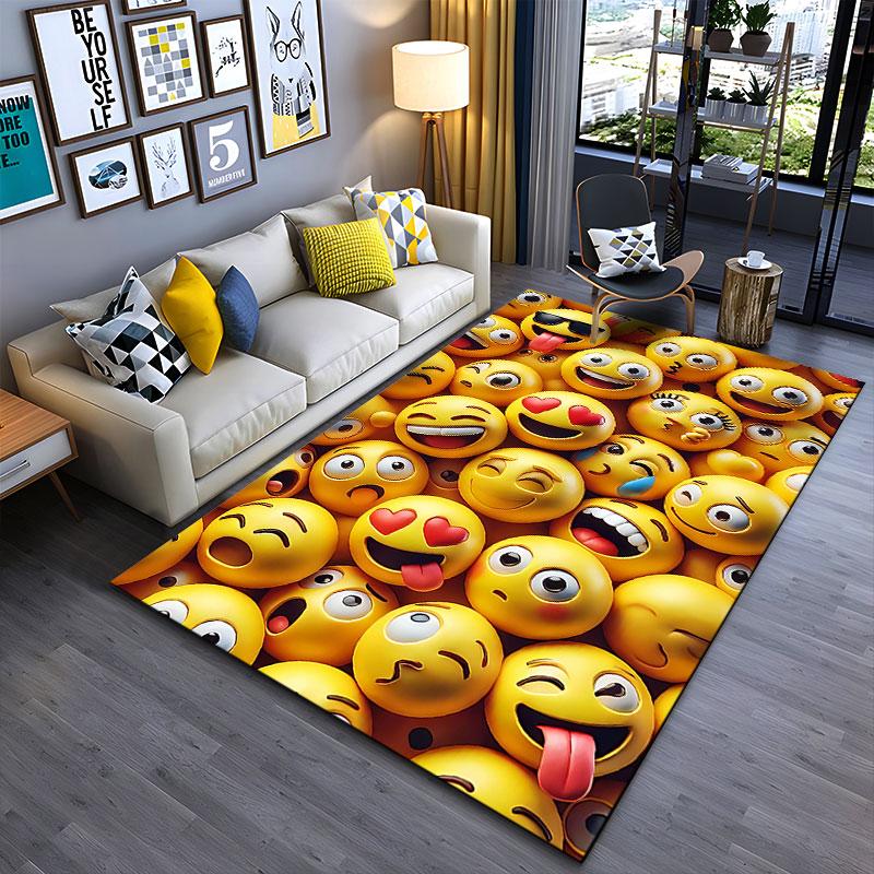 Smiley Faces Emoji Pattern Carpet suitable as a non-slip mat for the living room or bedroom sofa