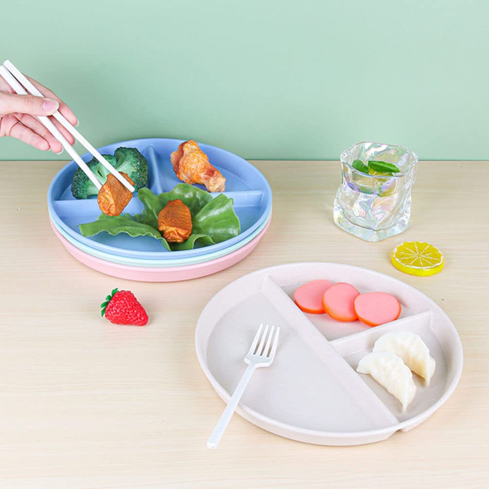 NUOLUX Lunch Dinner Outer Lightweight Dishwasher Set of 4 Plates, 3-Compartment Plates, 22.5cm Diameter, Heat-Resistant, Shatter-Resistant, Plastic,
