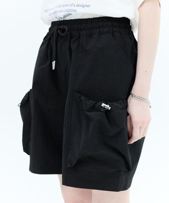 WAIKEI Nylon String Pocket Elastic Waist Shorts Black