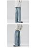 LKTM Men's & Women's Trendy Light Blue Washed Jeans - Versatile Loose Straight Leg Pants for Spring/Summer