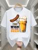 Unisex White Crew Neck Cotton T Shirt Wish You Were Beer Sausage Wheat Graphic Funny Drinking Party Short Sleeve Casual Daily Tops