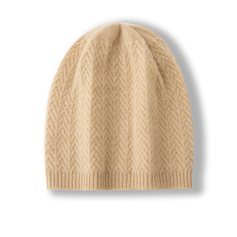Cashmere Autumn and Winter New Women's High End Solid Color Knitted Cable Warm Fashion Heavy Casual Baotou Hat