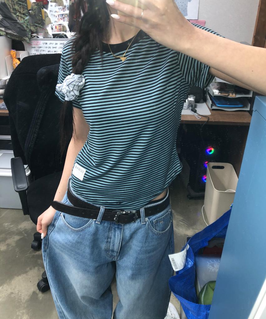 Ssobi Baby Stp Semi-Crop Short Sleeve T-Shirt [Blue]