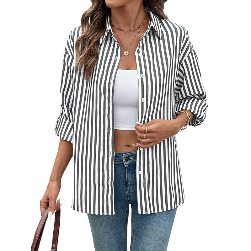 Autumn Women Blouse Striped Ladies Tops Autumn Leisure Stripe Long Sleeve Shirts
