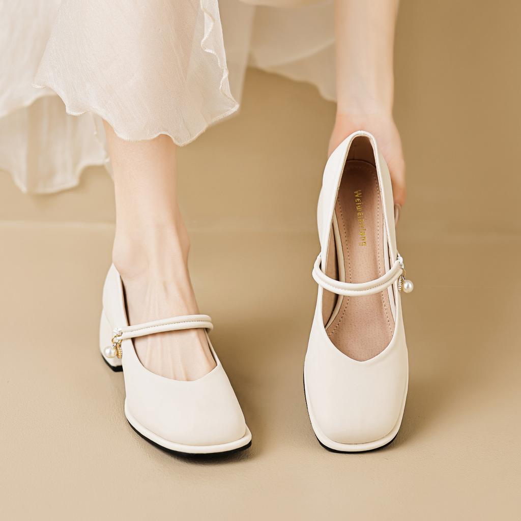 Mary Jane-skor med fyrkantig tå för kvinnor, lågskurna, ord med tjock klack, damskor