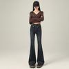 American retro flanged Spice Girl Jeans Women's Spring and Autumn Low Waist Tall Slim Skinny Flared Floor-mopping Pants