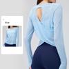 Women's Quick Drying Backless Loose Yoga T-shirts Summer Round Collar Long Sleeve Fitness Breathable Sporty Yoga T-shirt Tops Female Sportswear