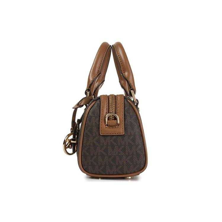 Michael Kors Złoty metalowy charms z logo Bedford Monogram Color Block Torba crossbody Torba Boston Damskie torebki Kolor dębowo-brązowy 32F9G06C0B-252