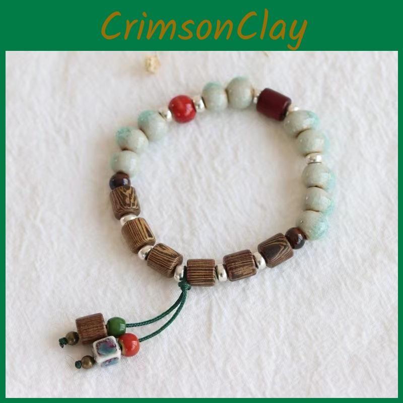 Jingdezhen Ceramic Beaded Bracelet Handcrafted Geometric Design For Men And Women
