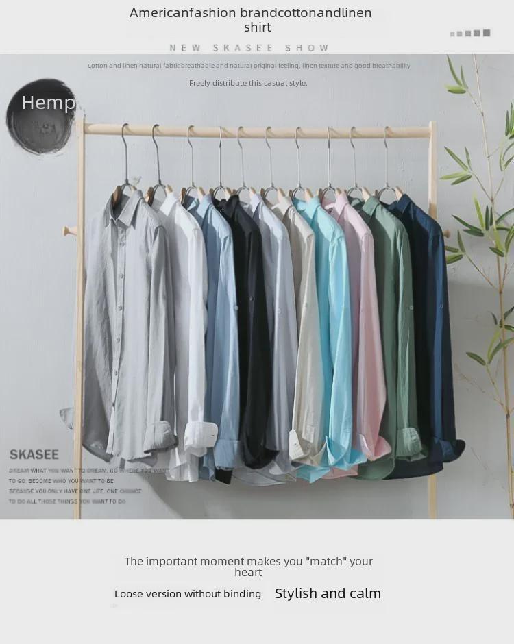 Japanese Cotton Linen Long-Sleeve Shirt - Casual, Loose, Solid Color, Fresh Youthful Style