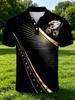 Men'S Outdoor Short-Sleeve Polo Shirt, Multi-Sizes Available, Men'S Short-Sleeve Polo, Black Background with Eagle And Golden Line Star Print,