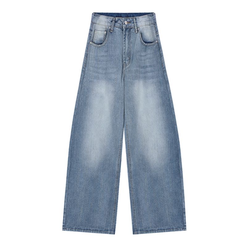 

Retro Nostalgic Washed Loose Denim Women s Autumn High Waist All-Matching Light Blue Loose Pants Pants Machete Pants Light Blue M