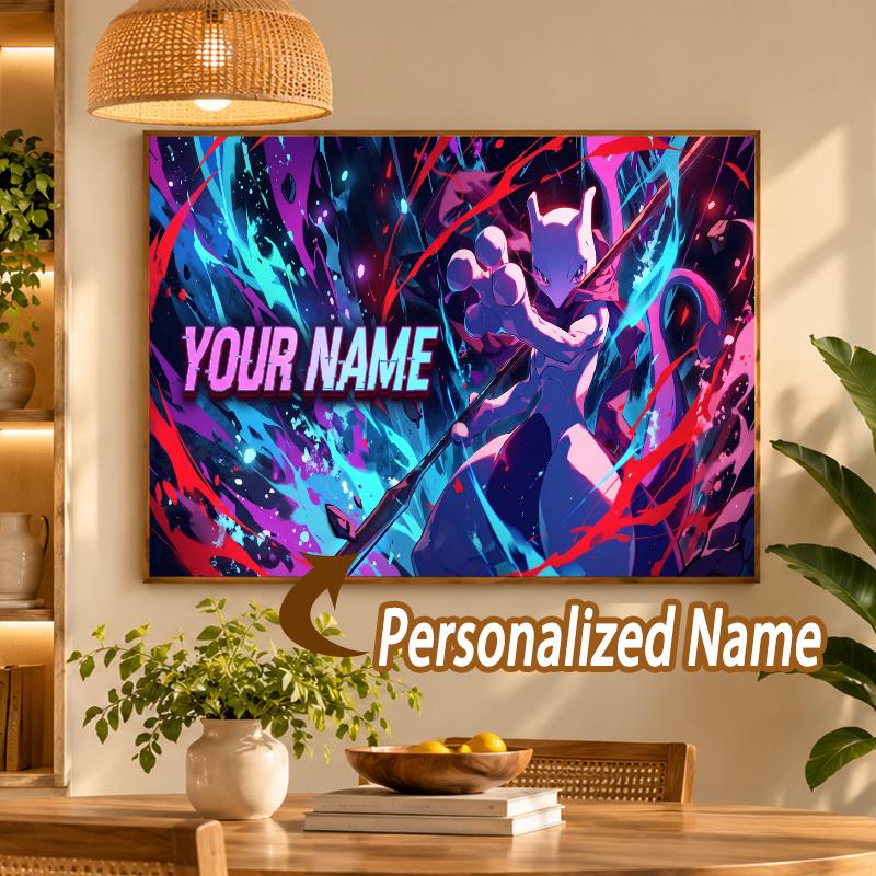 Mewtwo Custom Name Diamond Painting Personalized 5D Full Drill DIY Diamond Art Home Decor