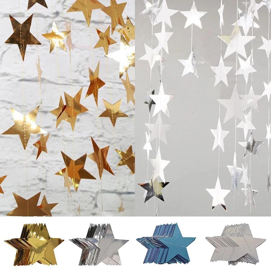 1PC 7cm/2.76inch Shining Star Paper Drop Garland Banner Gold Silver Bunting Banner For Shower Room Wedding Hanging Decoration