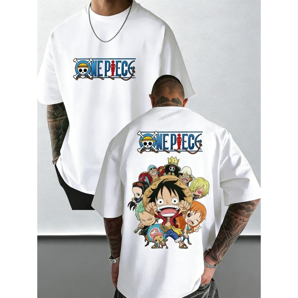 Plus Size One Piece Summer Anime Printed Men and Women Tshirt Casual Parent Child Top Fashion Harajuku Style Street Wear Y2K