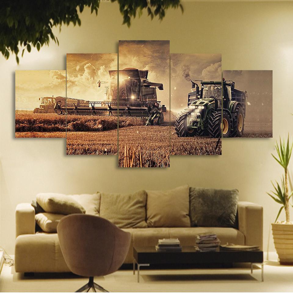 

5pcs Farm Tractor Vintage Landscape Picture Wall Art Home Decor Modular Poster Canvas HD Printed Painting Living Room Decoration 20x35 20x45 20x55cm