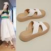 2025 summer new soft leather thick-soled non-slip comfortable cool slippers women wear retro versatile soft-soled beach shoes