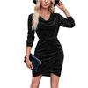 Women's Fashionable Solid Color Long Sleeved Round Neck Sexy Dress