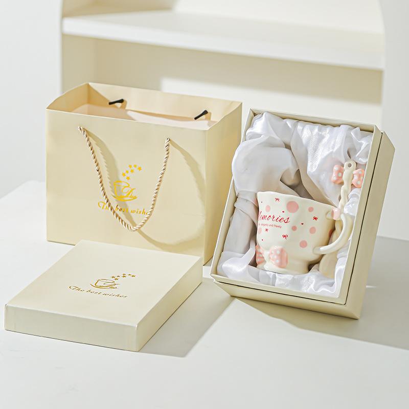 Bow Spoon Goblet Cute Girl Mug Set Drink Water Cup Small Gift Cup High Value Ceramic Cup