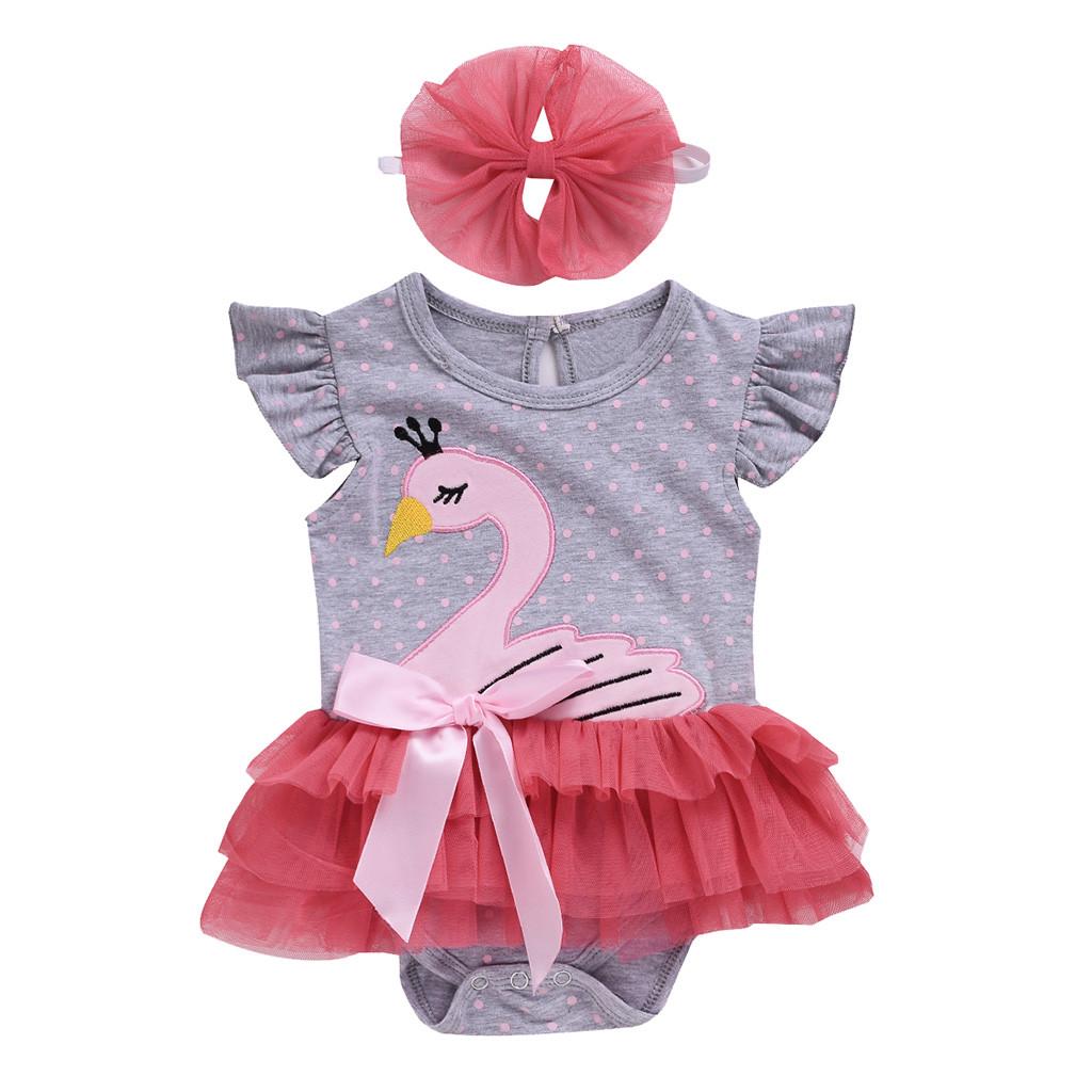 Newborn Baby Girl Cute Cartoon Swan Lace Romper Bodysuit Clothes Outfits II