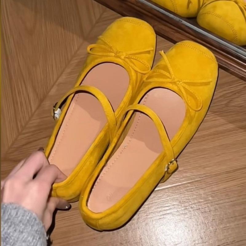 Bow Soft Sole Single Shoes Women's Autumn New Round Toe Suede Slip Strap Anti-slip Inside Heightening Flats