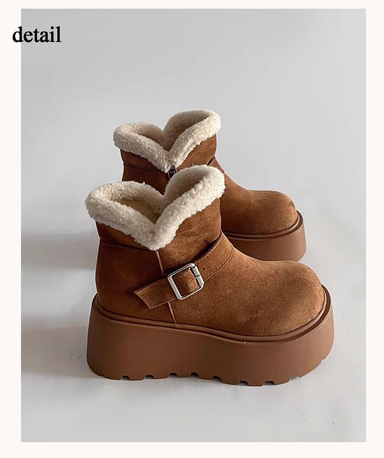 

Женские зимние ботинки на толстой платформе, нескользящие полусапожки из искусственной замши с меховой подкладкой, теплые, удобные, пушистые, короткие ботинки для ходьбы, обувь для женщин 40 чёрный