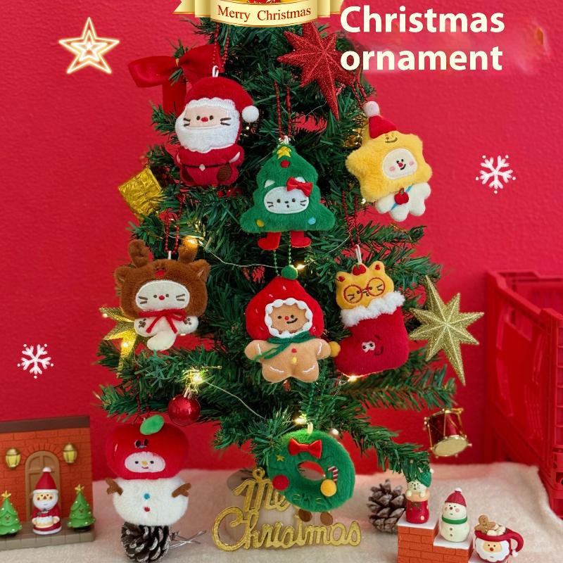 Cartoon Christmas Plush Doll Pendant Keychain Fluffy Cute Creative Soft Stuffed Doll Backpack Pendant Decorative Accessories