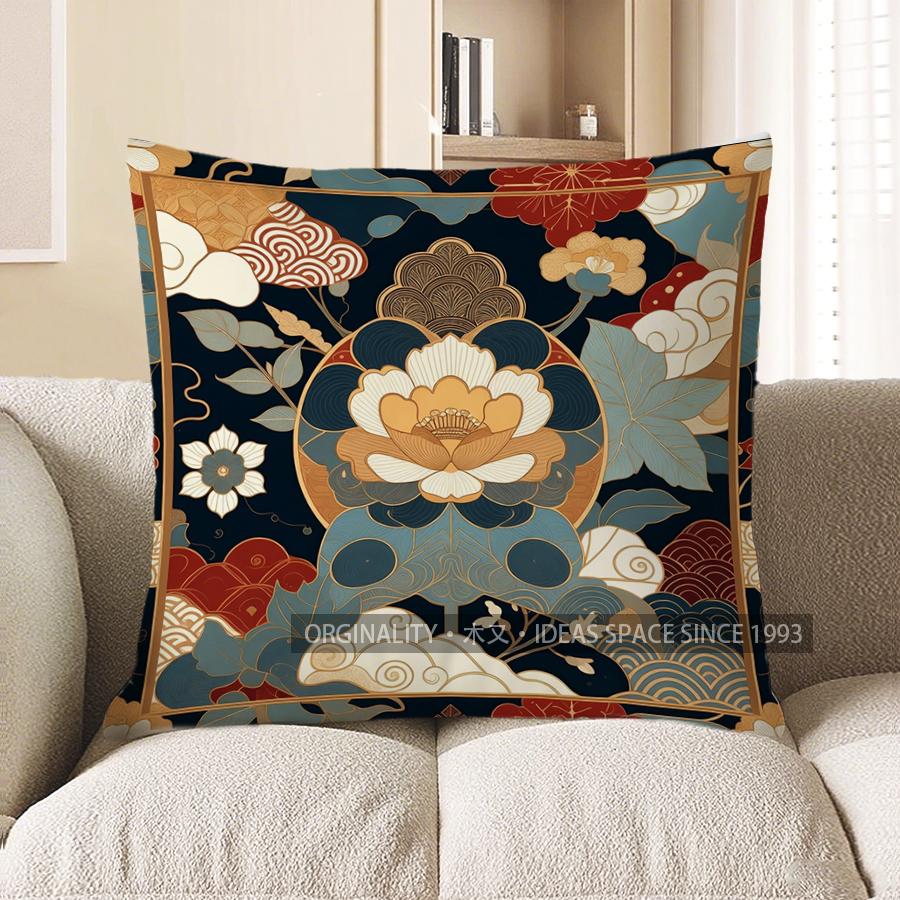 2D Floral And Oriental Patterned Throw Pillow Covers Pattern Cushion Cover Suitable For Sofa Bedroom Car Pillow Cover