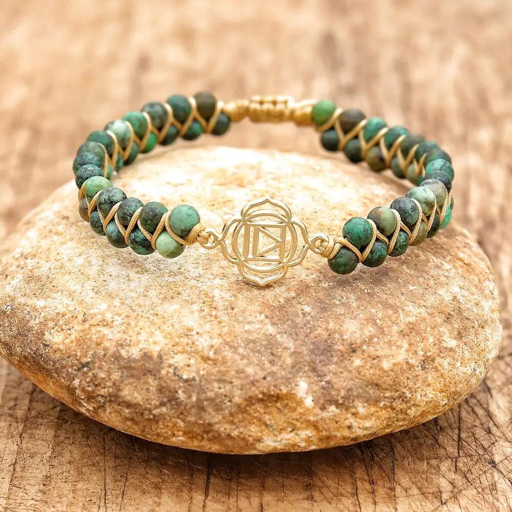 4mm Double Layer African Stone Braided Turtle Bracelet Beaded Boho Charm Friendship Bracelet Couple Handmade Jewelry