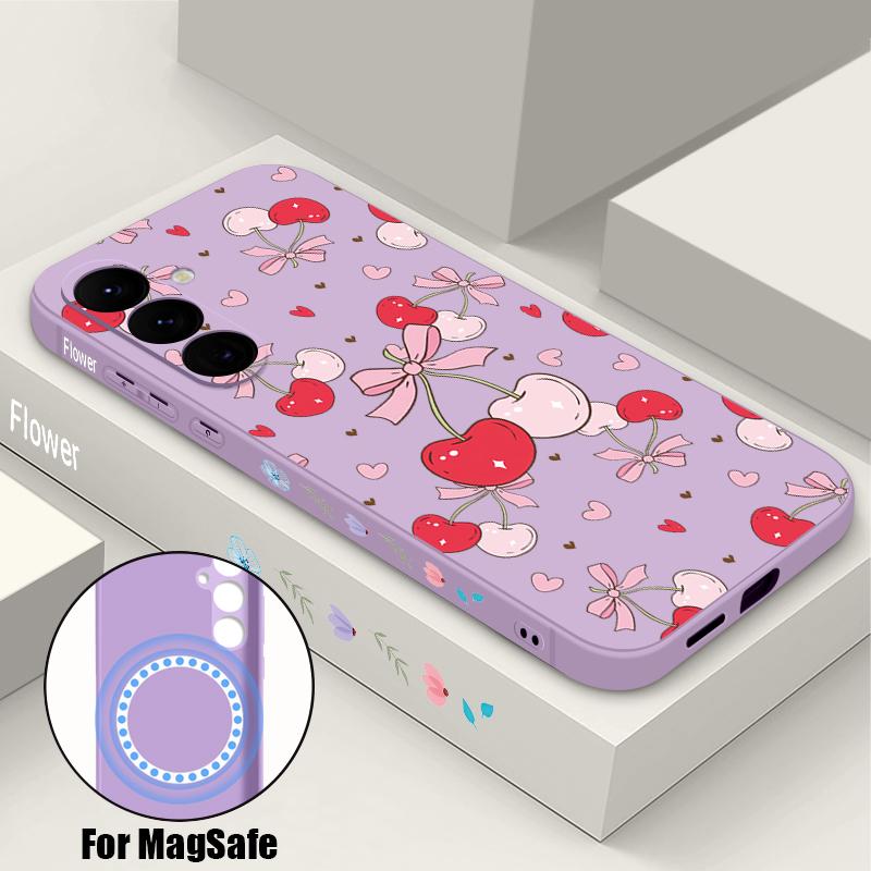 

Bowknots Pattern Case For Samsung Galaxy S26 S25 Ultra S24 S23 FE S22 Plus S21 Built-in Metal Plate Magnetic Silicone Cover Samsung S21 FE