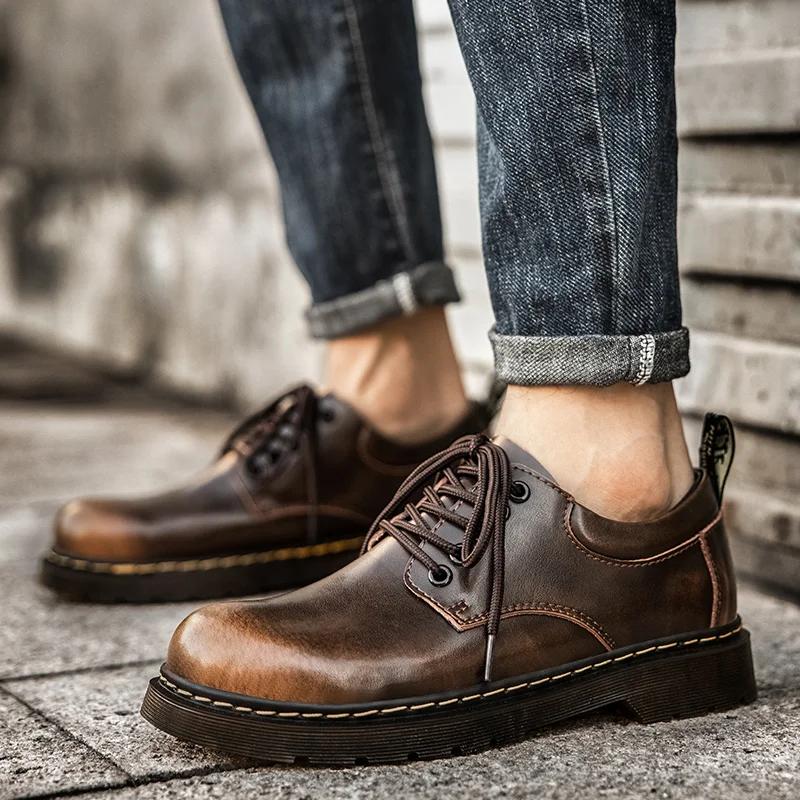 Fashion Comfortable Round Toe Walking Elegant Shoes Spring Shoes Men Genuine Leather Casual Outdoor Wear-Resistant Work Shoes