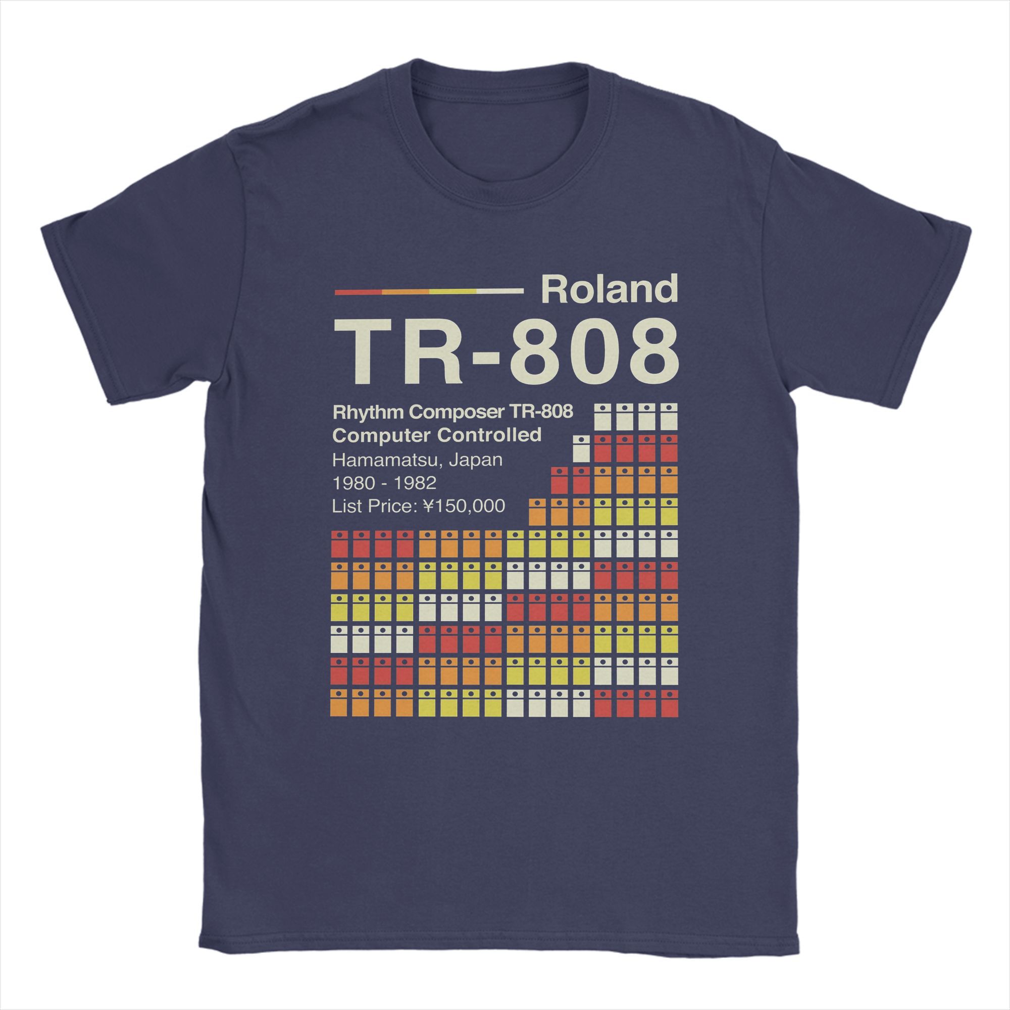 The best product for you TR 808 Horizontale Roland T-shirts Heren Katoen Vintage T-shirts Ronde Hals T-shirts Korte Mouw Tops Zomer XXL marineblauwe kleur