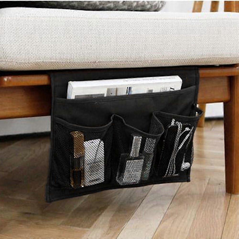 Bedside Organiser 4 Pocket Bed Sofa Hanging Storage Bag Holder Pouch for Book Phone Glasses TV Remote(Black)