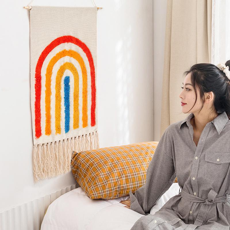 Indian Hand-woven Homestay Fringed Tapestry Decoration Nordic Meter Box Hanging Fabric Background Cloth Bedroom Hanging Cloth