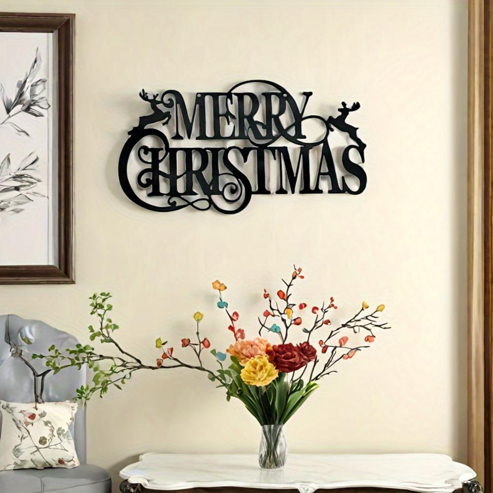 1 Piece Classic Metal Merry Christmas Hanging Ornament, Festive Decor for Home Kitchen Office Featherless No Electricity Needed