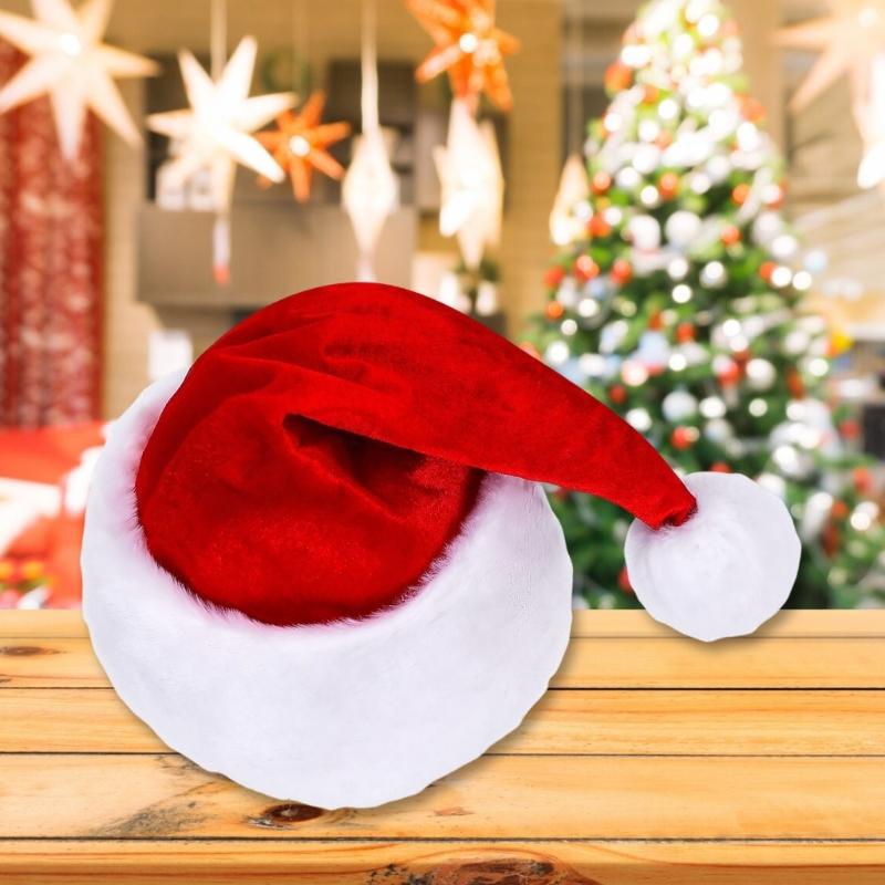 Warme Weihnachtsmannmütze Verdicken Plüsch für Feiertagskomfort Futter Weihnachten Neujahr Symbolmützen mit weißer Krempe