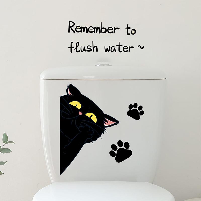 Cartoon Creative Black Cat Toilet Stickers Decorative Bathroom Toilet Lid Stickers Decorative Wall Stickers Removable
