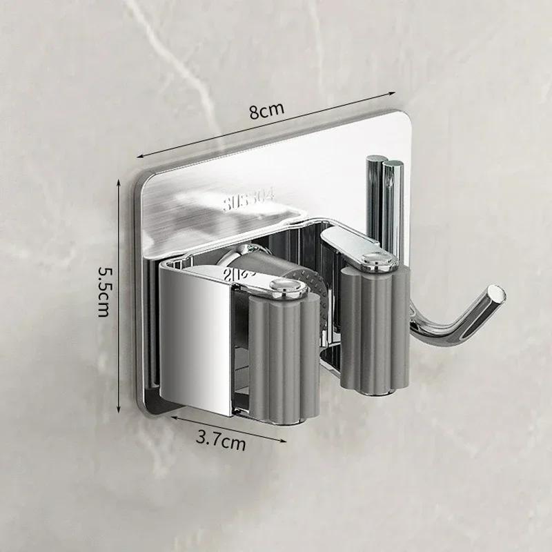 

An der Wand montierte Mop-Organizer-Clips, selbstklebend, für Badezimmer, Mopp, Besenaufhänger, Halter, Rack-Haken, Mopp-Clip-Klemme aus Edelstahl 304