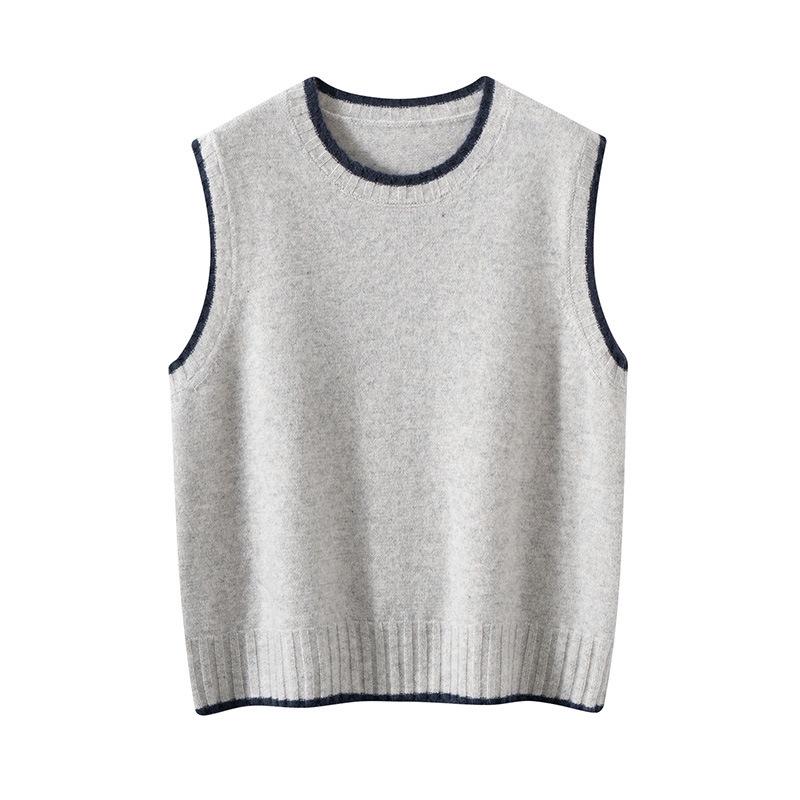 Women's Early Autumn Cashmere Knit Vest - Round Neck Sleeveless Cardigan Pullover