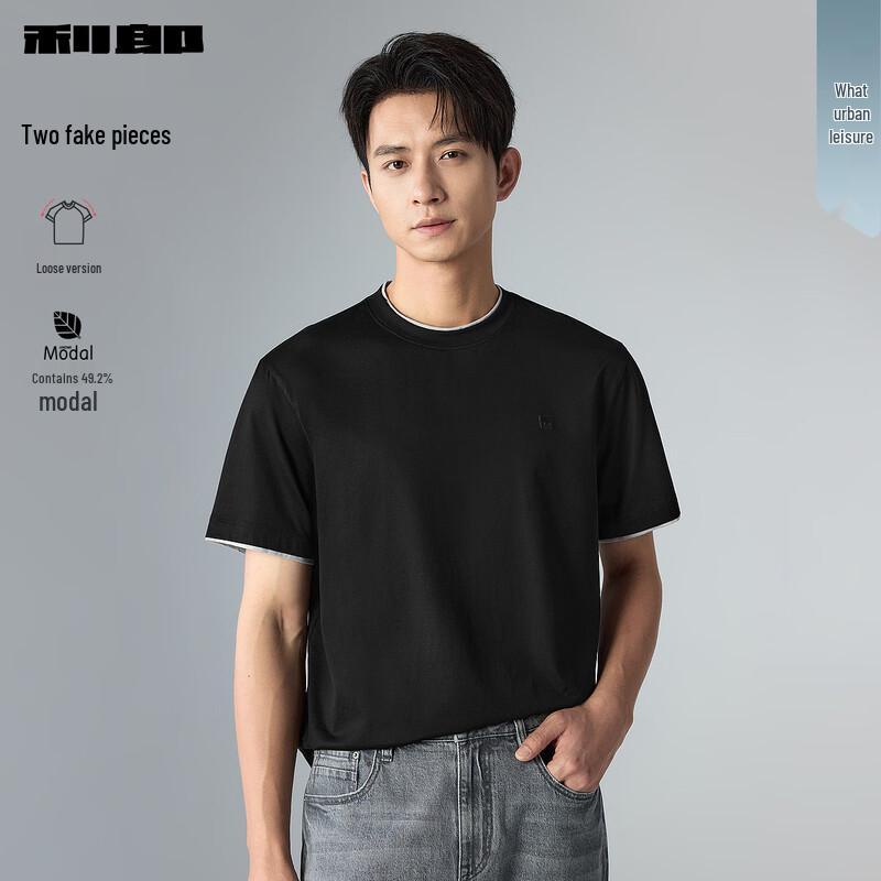 Lilang Men s Fake Two-Piece Cotton Modal Loose Fit T-Shirt 175/92A