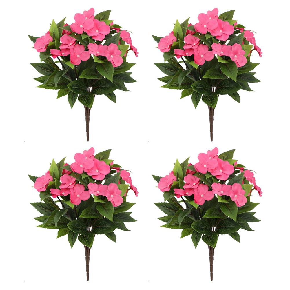 4 Pcs Lifelike Faux Impatiens Flowers for Outdoor Use Perfect Weather Resistant Decor for Your Home and Garden