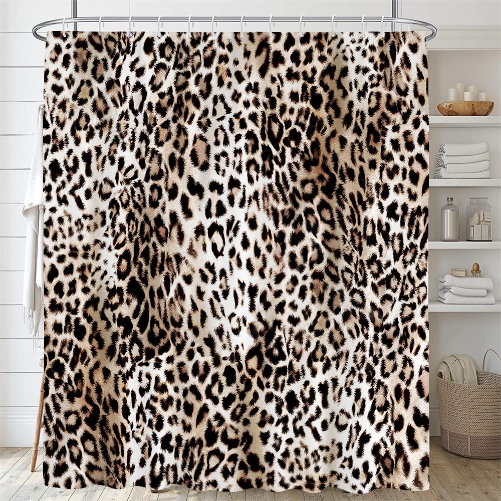 Shower Curtain Modern Style Leopard Print Polyester Waterproof Bathroom Curtain Partition Curtain Shower Curtain With Hooks