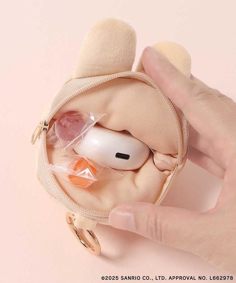 Bleu Bleuet x Sanrio Characters Mochimochi Pouch with Carabiner, Earphone Pouch, Accessory Case (Hello Kitty)