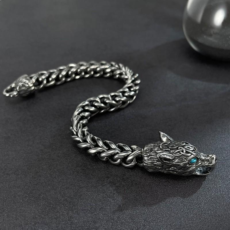 Pulsera de Hombre con Cabeza de Lobo Oscuro Estilo Europeo Americano Vintage Punk Moda Joyería Versátil Venta al por Mayor