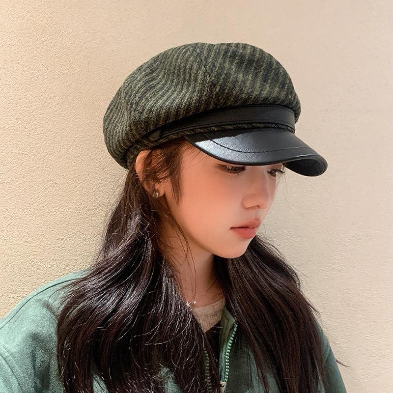 Women S Vintage Plaid Octagonal Newsboy Cap Elegant Versatile Casual