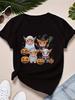 Pumpkins Halloween Cows Illustration Womens Sports Short Sleeve TShirt Harajuku Short Sleeve Casual  Aesthetic Clothes