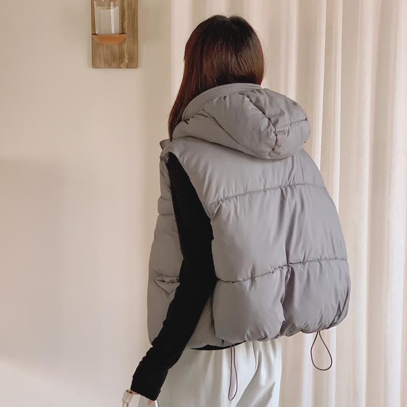 

Cotton Vest Women Fall/winter New Students Hooded Thickened Cotton-padded Jacket Vest Cotton Waistcoat Short Vest Women s Coat XXL серый
