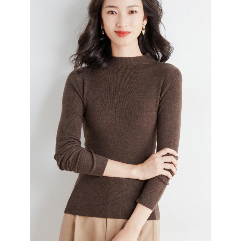 Semi-turtleneck bottoming sweater women's spring and autumn new autumn clothing thin long-sleeved tight autumn and winter knitted sweater
